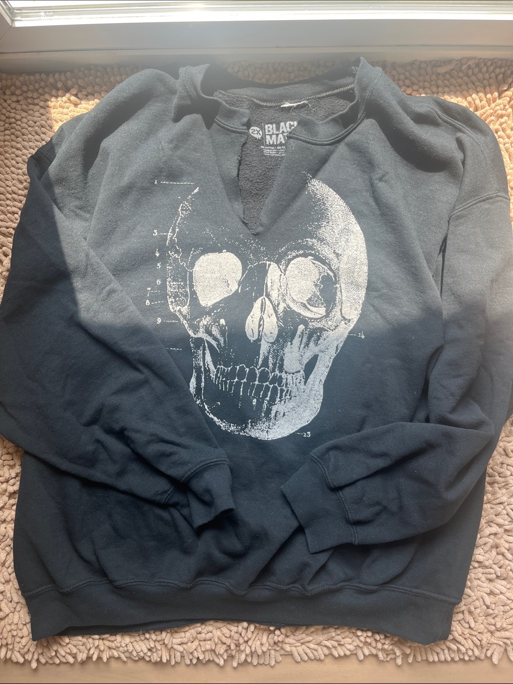Black Matter Black Crewneck Sweater with White Skull Graphic